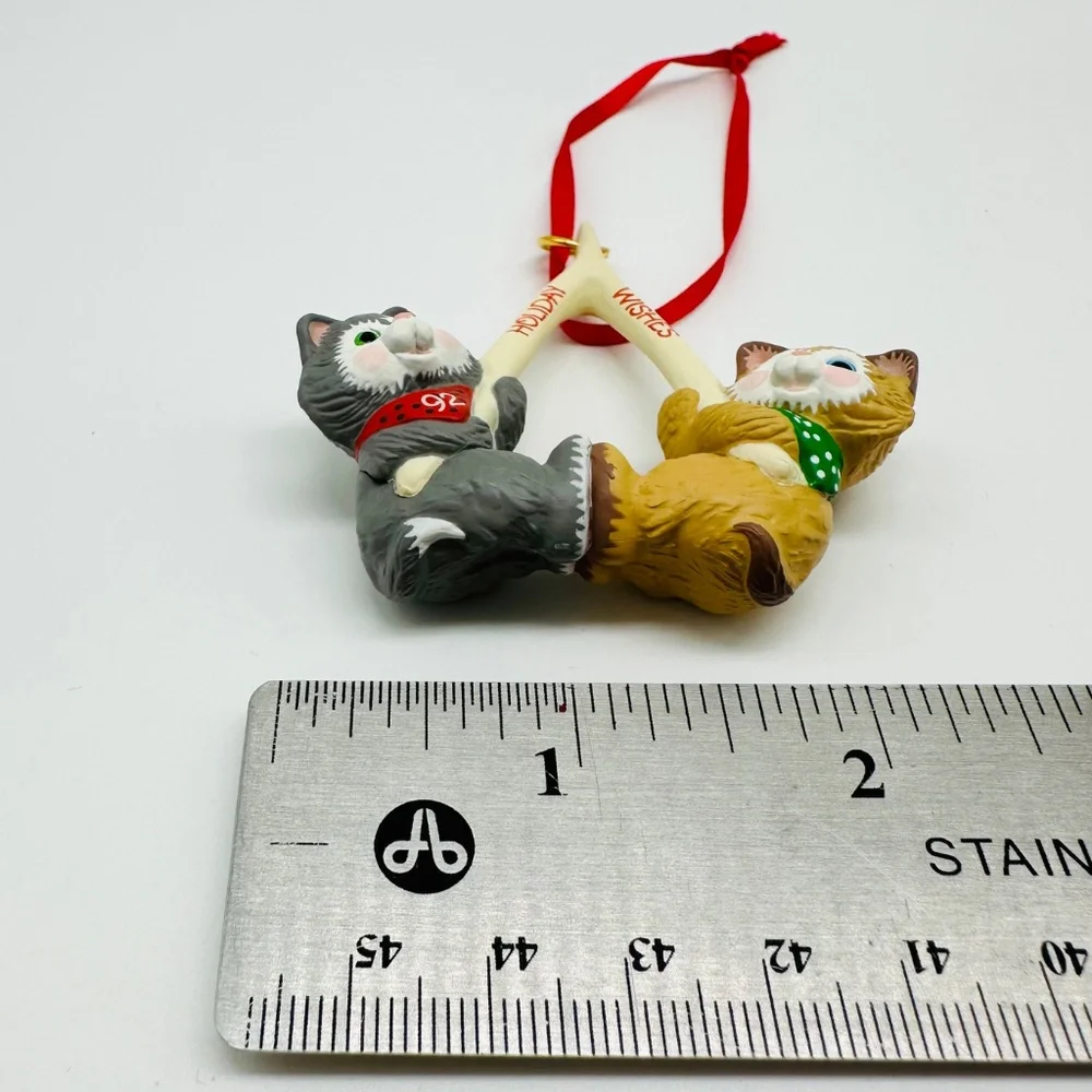 Hallmark Cat Ornaments 1990-1992 Meow Mart, Basket Bell Players, Holiday Wishes